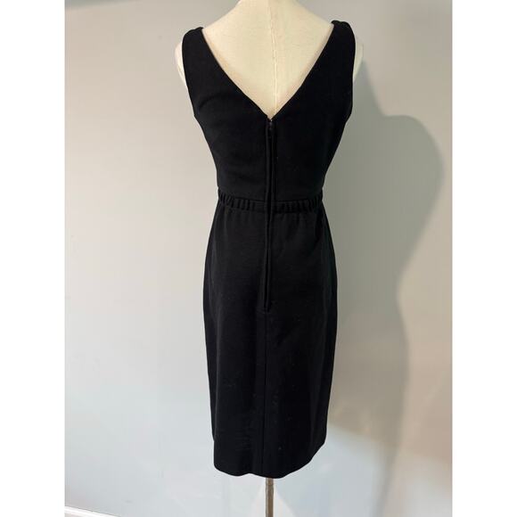 Vintage 60s/70s Bonwit Teller Black Sheath Dress Zip Back, Tie Front, ILGWU Tag - Picture 3 of 10